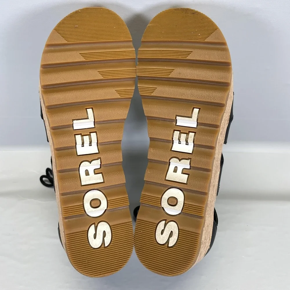 Sorel Cameron Flatform Wedge Sandals Womens Size 9.5 Black Leather Strappy Shoes
